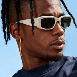 Boucles d’oreille homme créoles 12 mm avec pendentif barre – Acier inoxydable style hip-hop